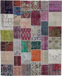 Multicolor Patchwork Hand-Knotted Turkish Rug - 8'  x 9' 8" (96" x 116")