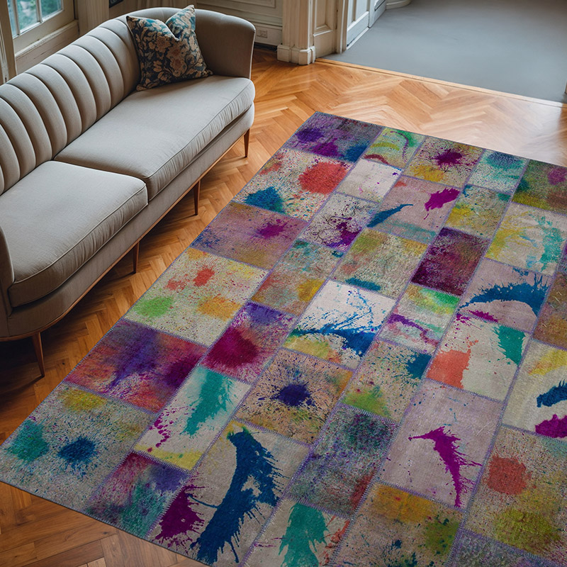 Multicolor Alfombra De Retazos Turca Sobre-teñida - 247 cm x 307 cm - K0049972