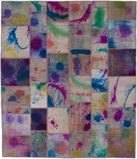 Multicolor Patchwork Hand-Knotted Turkish Rug - 8' 1" x 9' 7" (97" x 115")
