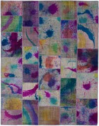 Multicolor Patchwork Hand-Knotted Turkish Rug - 7' 10" x 10' 1" (94" x 121")