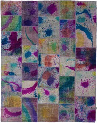 Multicolor Patchwork Hand-Knotted Turkish Rug - 7' 10" x 10' 1" (94 in. x 121 in.)