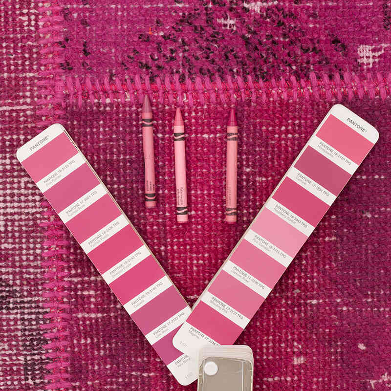Pembe Boyalı Patchwork Halı - 250 cm x 302 cm - K0049977