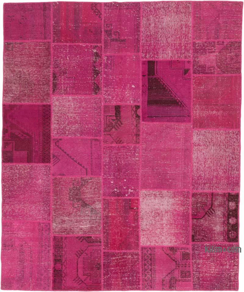 Pink Patchwork Hand-Knotted Turkish Rug - 8' 2" x 9' 11" (98 in. x 119 in.) - K0049977
