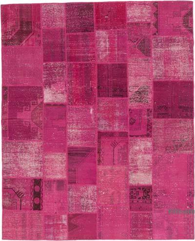 粉色拼贴手结土耳其地毯- 7' 11