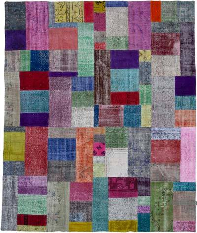 Multicolor Patchwork Hand-Knotted Turkish Rug - 8' 2" x 9' 10" (98 in. x 118 in.)