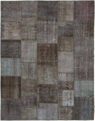Kahverengi Boyalı Patchwork Halı - 238 cm x 304 cm