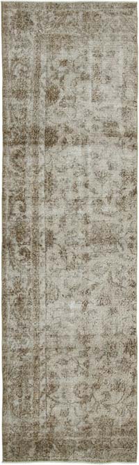 Bej Boyalı El Dokuma Vintage Halı Yolluk - 86 cm x 298 cm