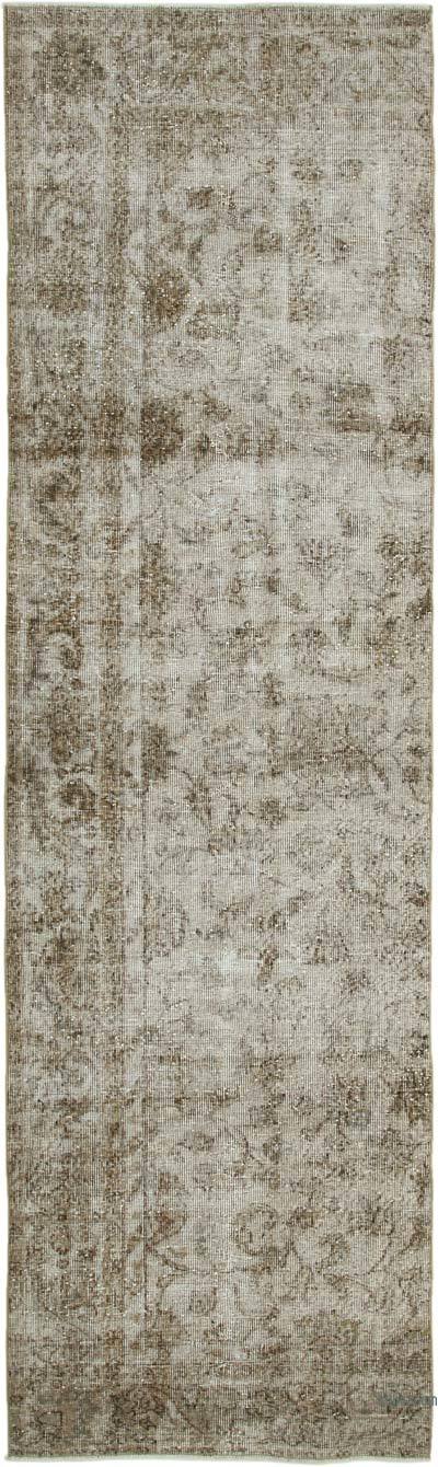Bej Boyalı El Dokuma Vintage Halı Yolluk - 86 cm x 298 cm