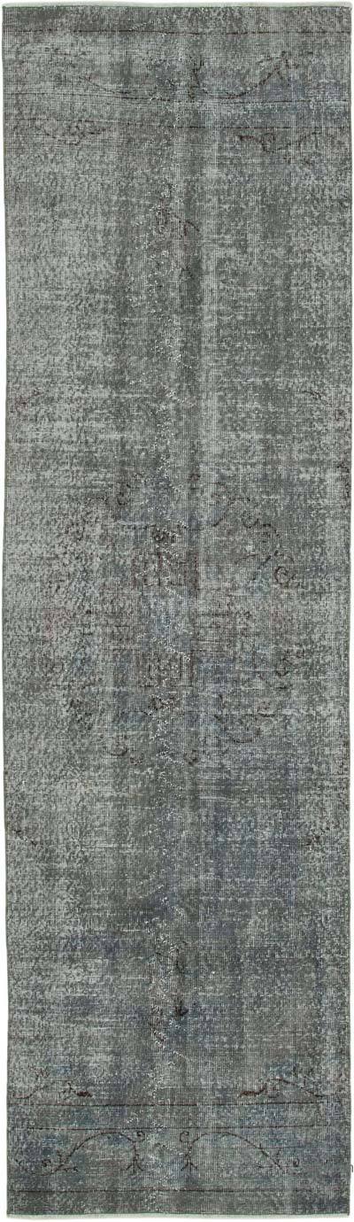 Grey Over-dyed Turkish Vintage Runner Rug - 2' 11" x 10' 3" (35 in. x 123 in.)