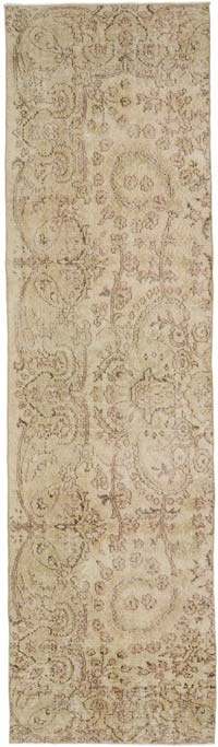 Bej Boyalı El Dokuma Vintage Halı Yolluk - 83 cm x 290 cm