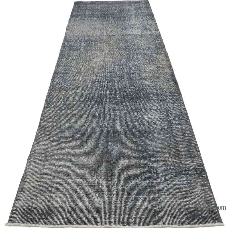 Gri Boyalı El Dokuma Vintage Halı Yolluk - 82 cm x 306 cm - K0050090