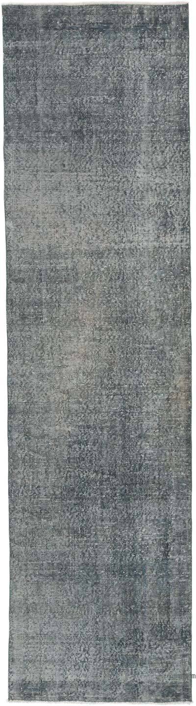 Gri Boyalı El Dokuma Vintage Halı Yolluk - 82 cm x 306 cm