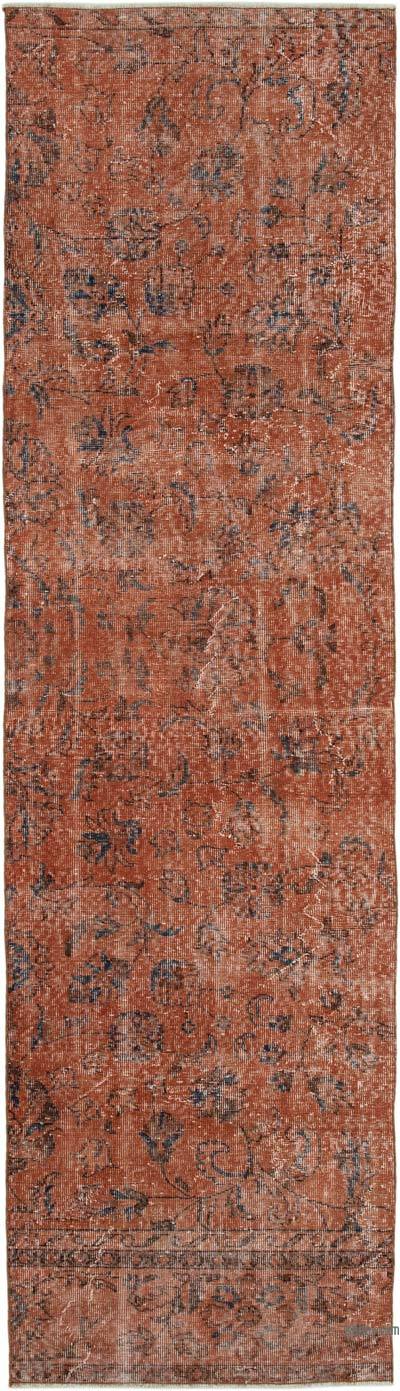 Turuncu Boyalı El Dokuma Vintage Halı Yolluk - 87 cm x 305 cm