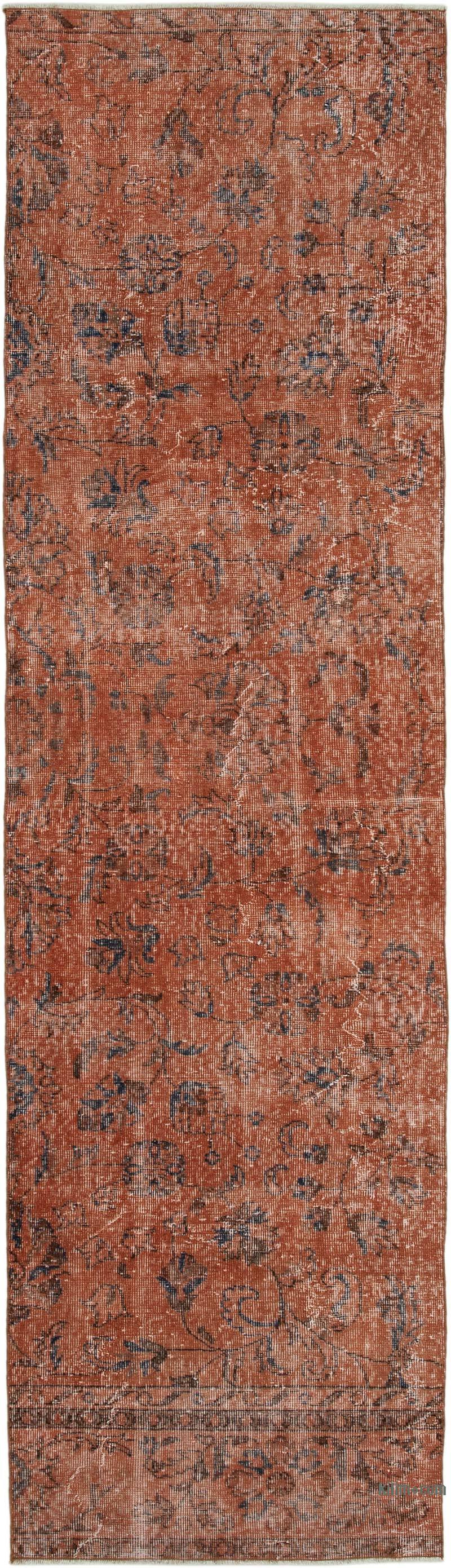 Turuncu Boyalı El Dokuma Vintage Halı Yolluk - 87 cm x 305 cm - K0050108