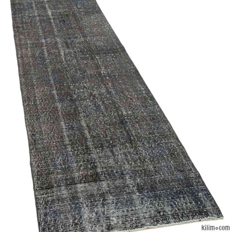 Gri Boyalı El Dokuma Vintage Halı Yolluk - 80 cm x 286 cm - K0050115