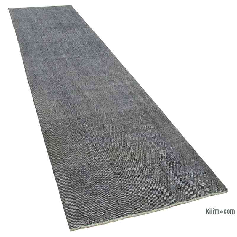 Gris Alfombra de Pasillo Turca Vintage Sobreteñida - 98 cm x 367 cm - K0050118