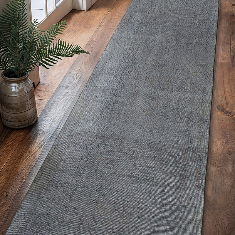 Gris Alfombra de Pasillo Turca Vintage Sobreteñida - 98 cm x 367 cm - K0050118