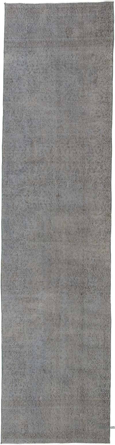 Grey Over-dyed Turkish Vintage Runner Rug - 2' 11" x 11' 11" (35 in. x 143 in.)