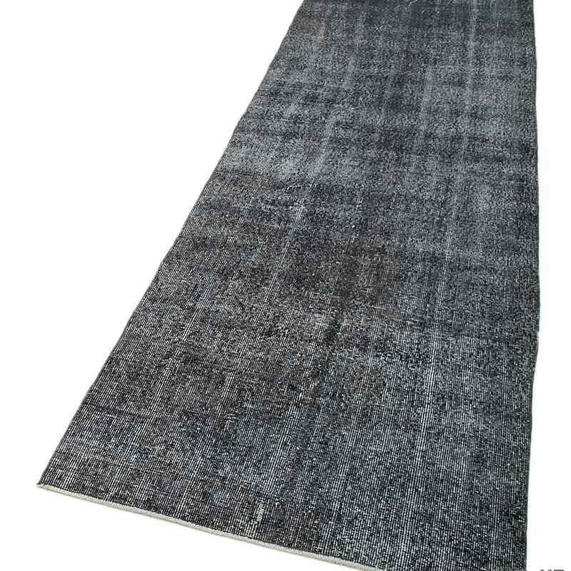 Gri Boyalı El Dokuma Vintage Halı Yolluk - 88 cm x 318 cm - K0050137