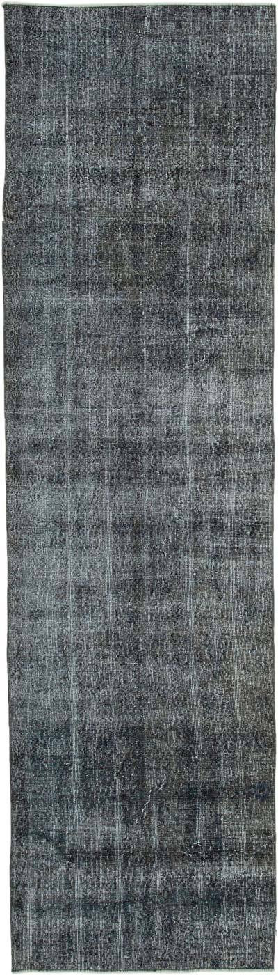 Gri Boyalı El Dokuma Vintage Halı Yolluk - 88 cm x 318 cm