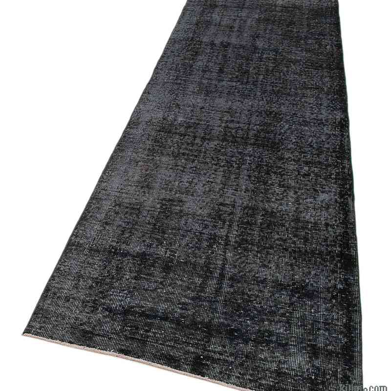 Siyah Boyalı El Dokuma Vintage Halı Yolluk - 93 cm x 324 cm - K0050166