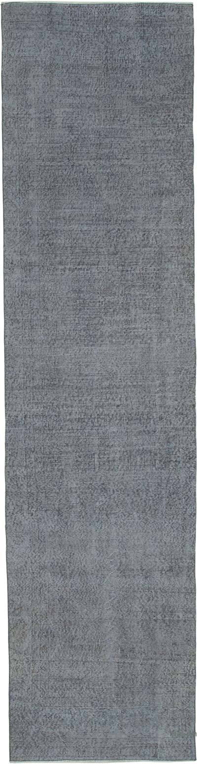 Gri Boyalı El Dokuma Vintage Halı Yolluk - 92 cm x 367 cm