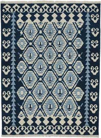 Blue New Handwoven Turkish Kilim Rug - 6' 3" x 8' 3" (75" x 99")