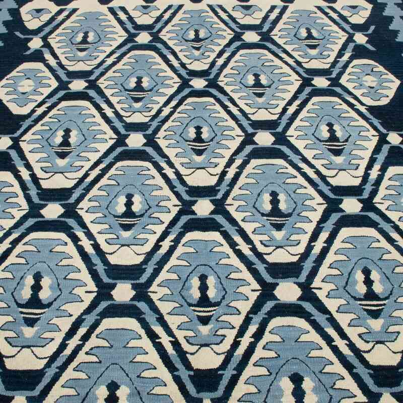 Blue New Handwoven Turkish Kilim Rug - 6' 3" x 8' 3" (75" x 99") - K0050313
