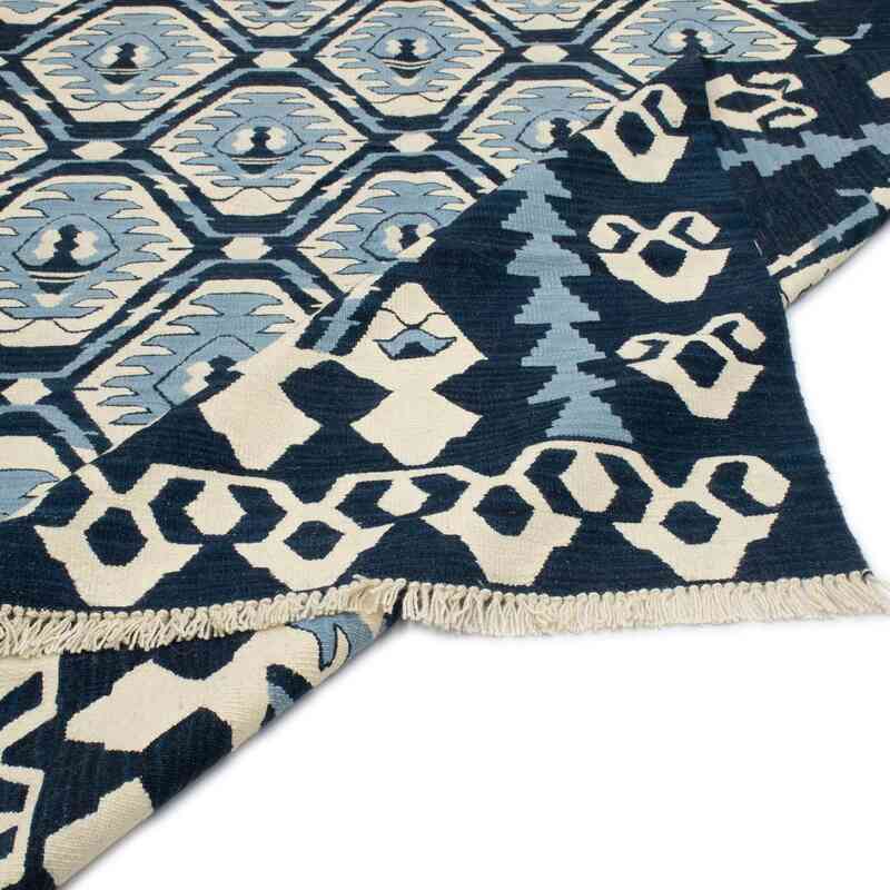 Blue New Handwoven Turkish Kilim Rug - 6' 3" x 8' 3" (75" x 99") - K0050313