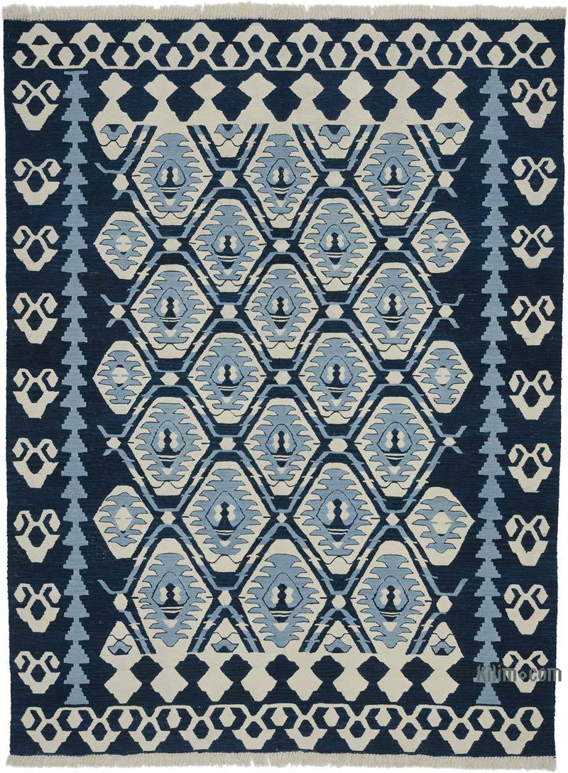 Blue New Handwoven Turkish Kilim Rug - 6' 3" x 8' 3" (75 in. x 99 in.) - K0050313
