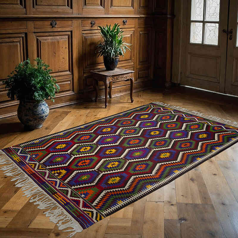 Multicolor Vintage Antalya Kilim Rug - 5' 5" x 8' 4" (65" x 100") - K0050319