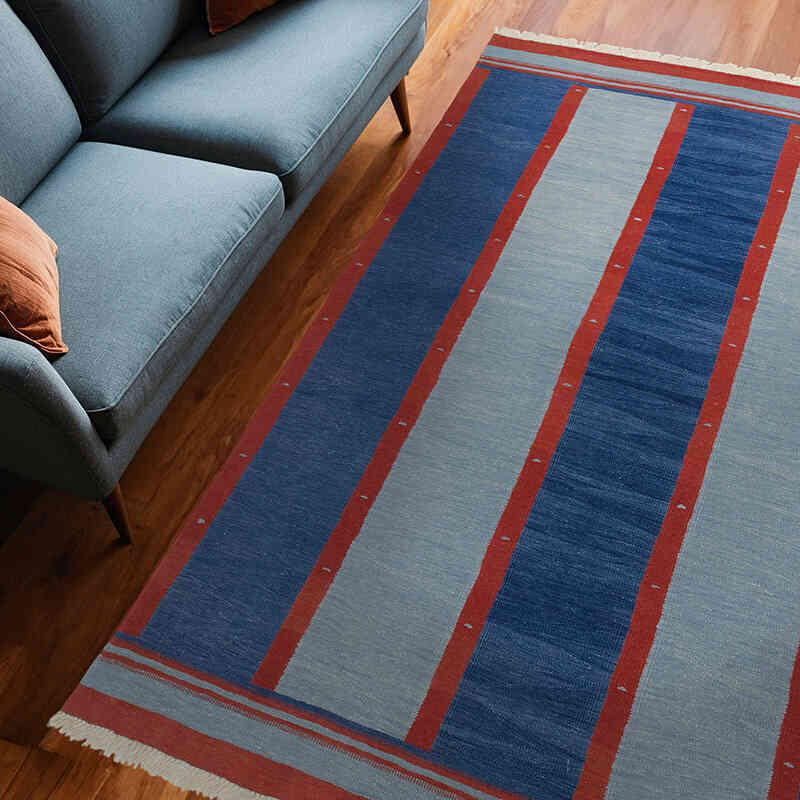 Azul Nueva Alfombra Turca Kilim - 185 cm x 258 cm - K0050322