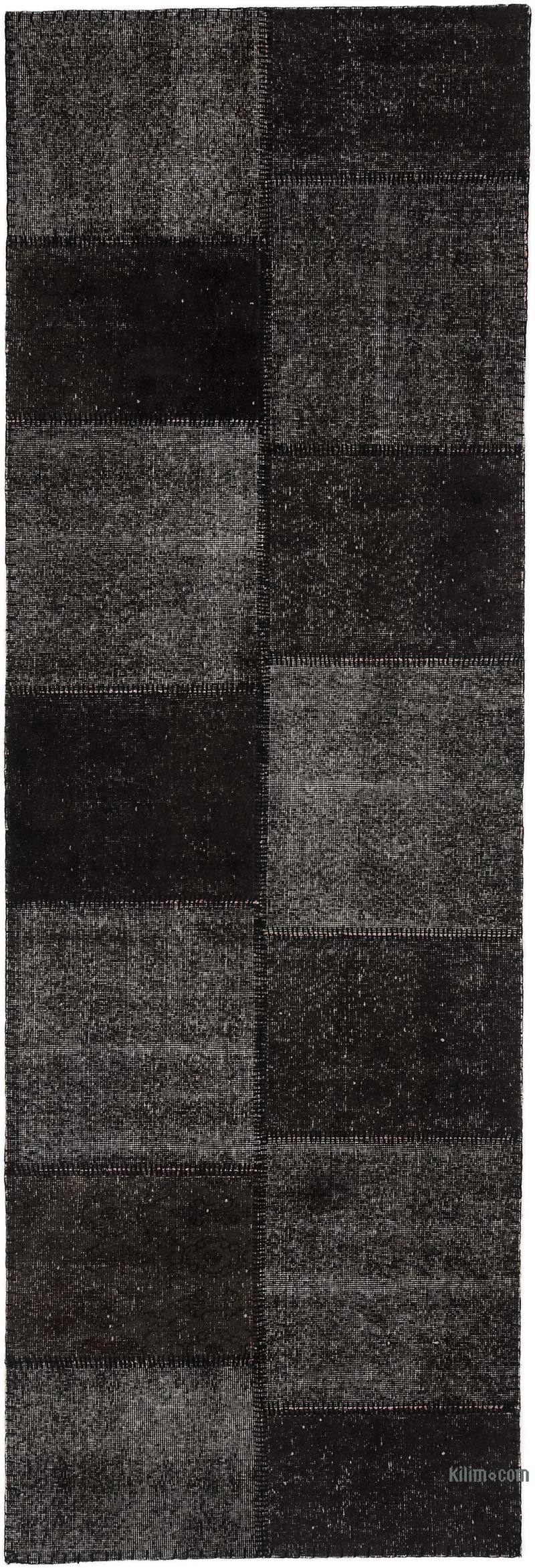 Black Patchwork Hand-Knotted Turkish Runner - 3' 3" x 9' 10" (39 in. x 118 in.) - K0050324