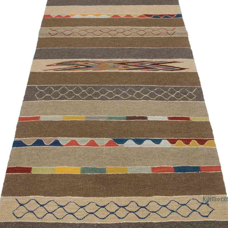 Marrón Corredor Nueva Alfombra Turca Kilim - K0050372