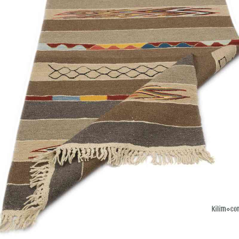 Marrón Corredor Nueva Alfombra Turca Kilim - K0050372