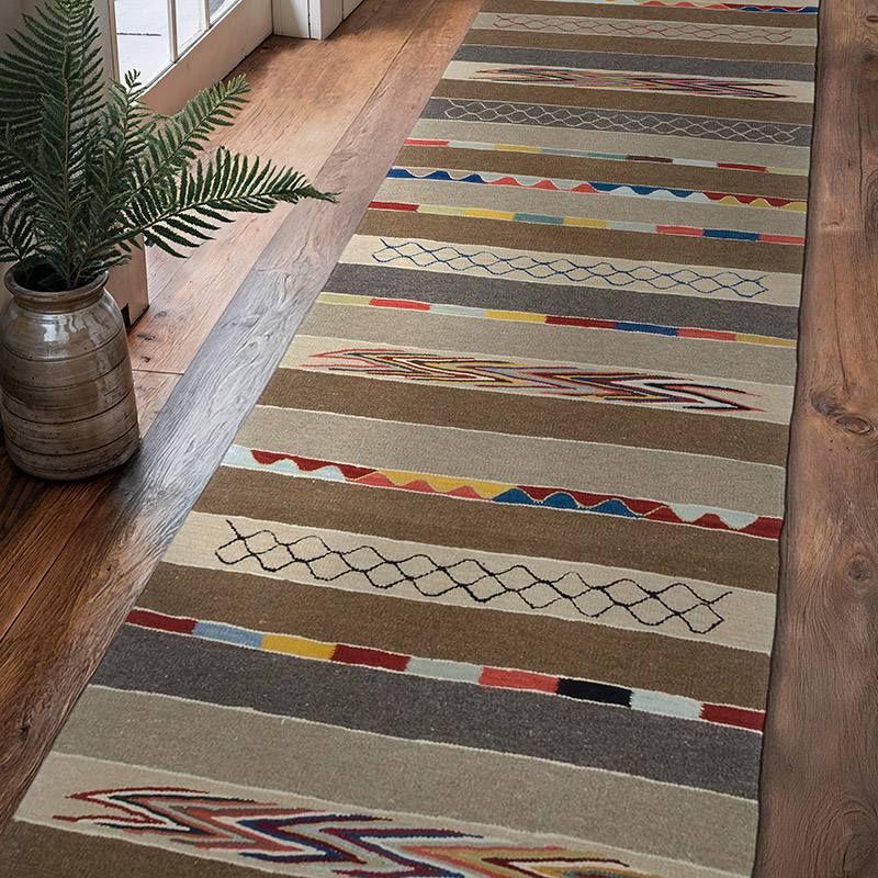 Brown New Handwoven Turkish Kilim Runner - K0050372