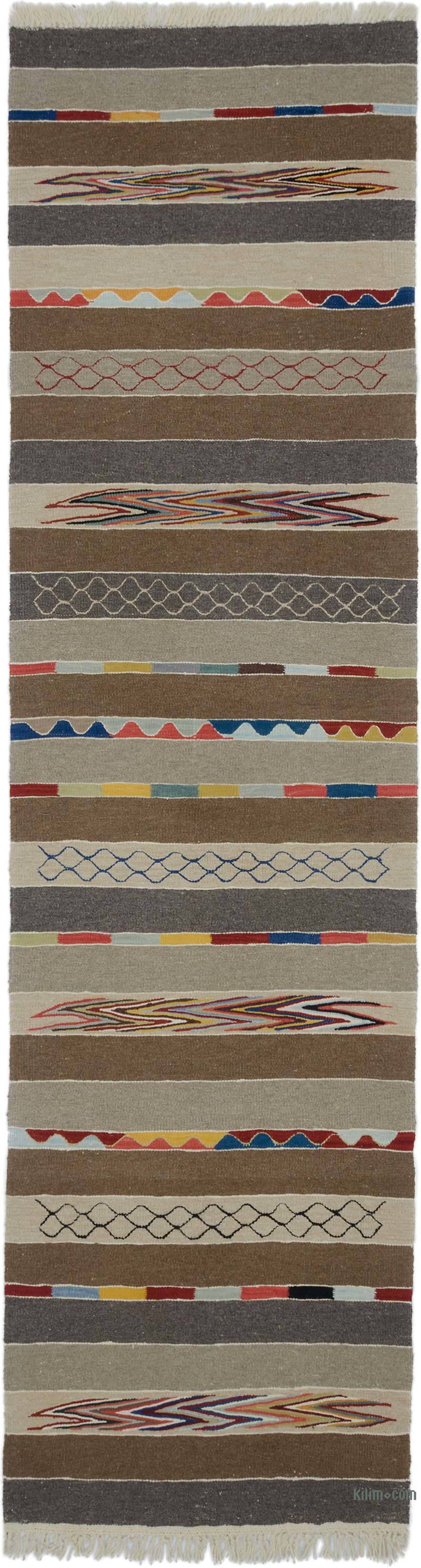 Marrón Corredor Nueva Alfombra Turca Kilim - K0050372