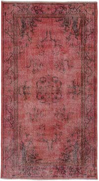 Kırmızı Vintage Boyalı El Dokuma Halı - 117 cm x 211 cm