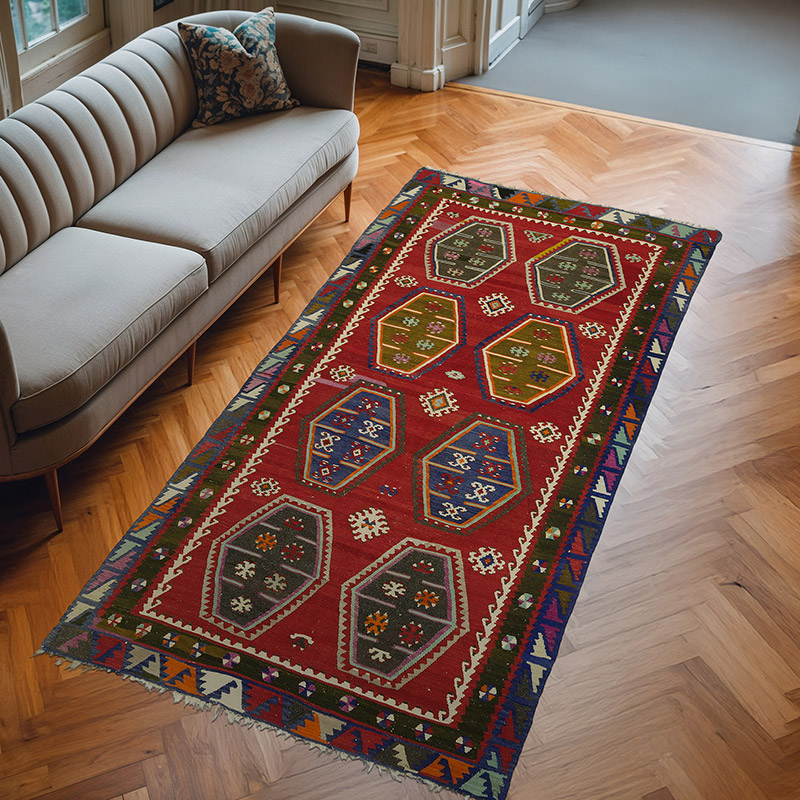 Multicolor Alfombra Vintage Sarkisla Kilim - 152 cm x 312 cm - K0050395