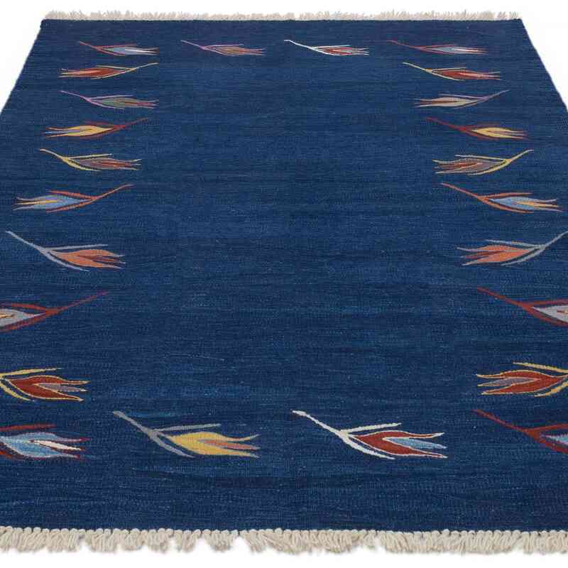 Azul Oscuro Nueva Alfombra Turca Kilim - 125 cm x 184 cm - K0050407