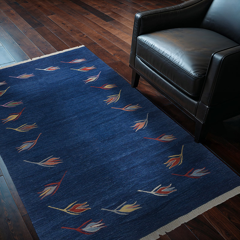 Blue New Handwoven Turkish Kilim Rug - 4' 1" x 6'  (49" x 72") - K0050407