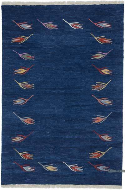Blue New Handwoven Turkish Kilim Rug - 4' 1" x 6'  (49 in. x 72 in.)