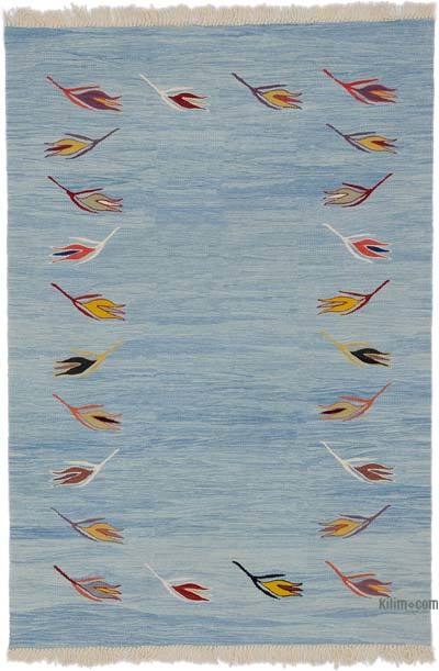 Blue New Handwoven Turkish Kilim Rug - 4' 1" x 6'  (49 in. x 72 in.)