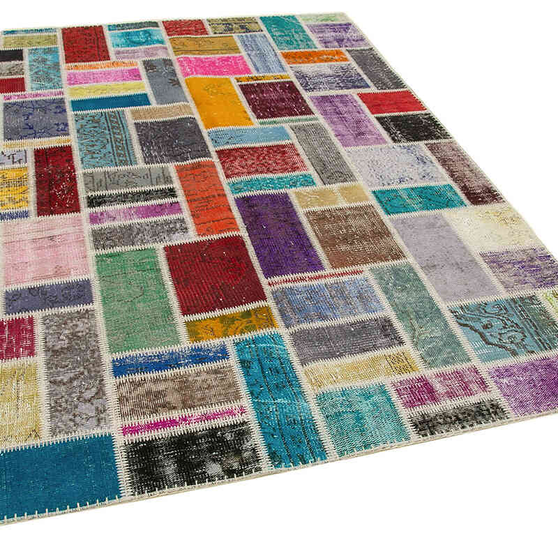 Multicolor Alfombra De Retazos Turca Sobre-teñida - 175 cm x 239 cm - K0051041