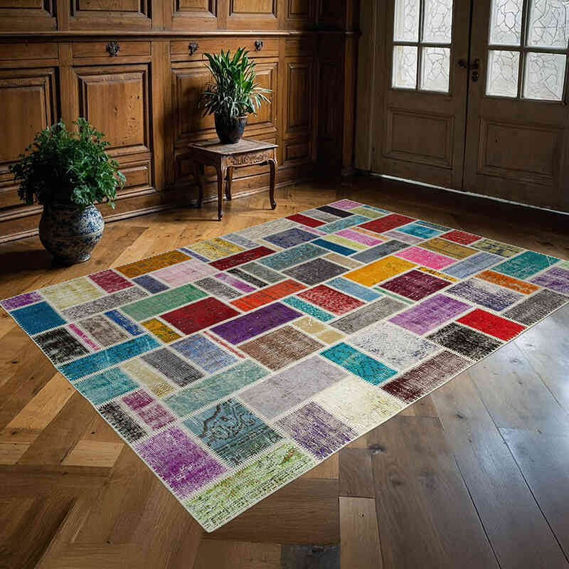 Multicolor Alfombra De Retazos Turca Sobre-teñida - 175 cm x 239 cm - K0051041
