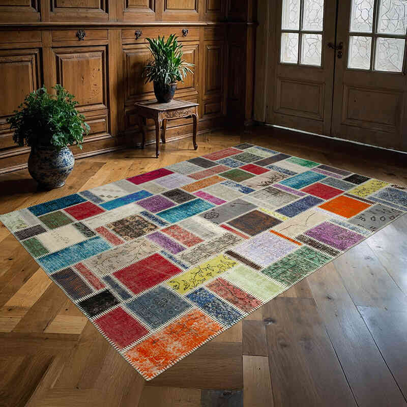 Multicolor Alfombra De Retazos Turca Sobre-teñida - 172 cm x 238 cm - K0051042