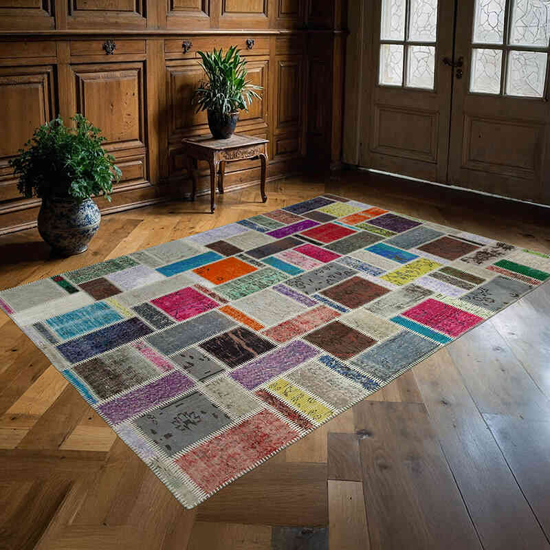 Çok Renkli Boyalı Patchwork Halı - 175 cm x 245 cm - K0051043