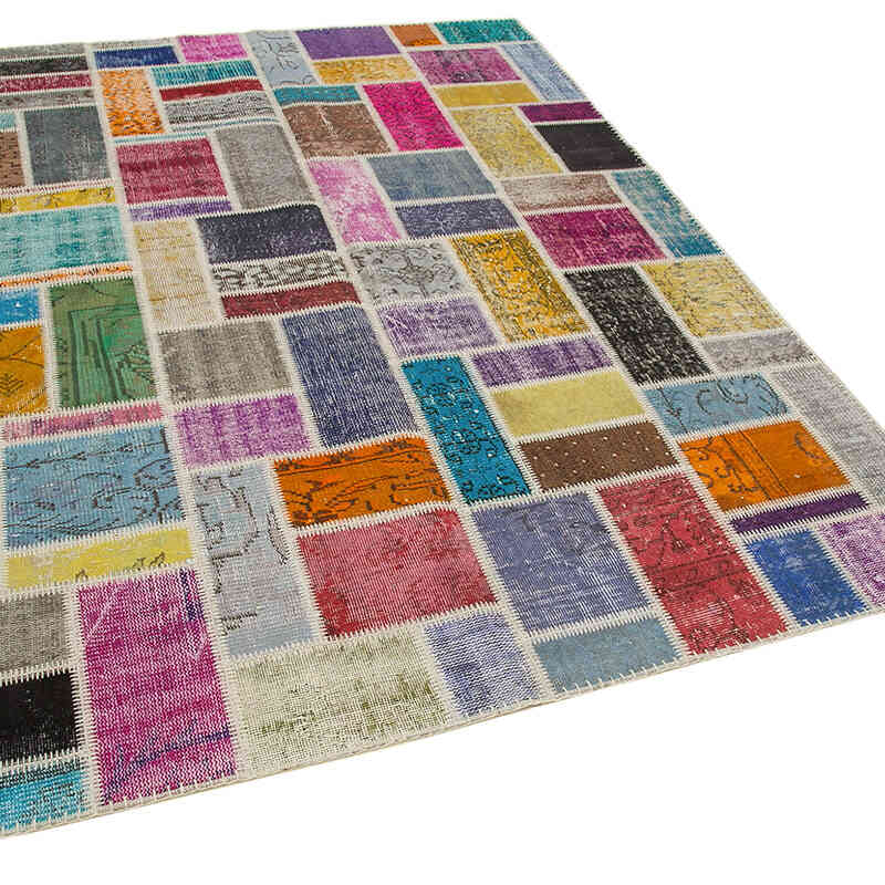 Multicolor Patchwork Hand-Knotted Turkish Rug - 5' 9" x 7' 9" (69" x 93") - K0051044