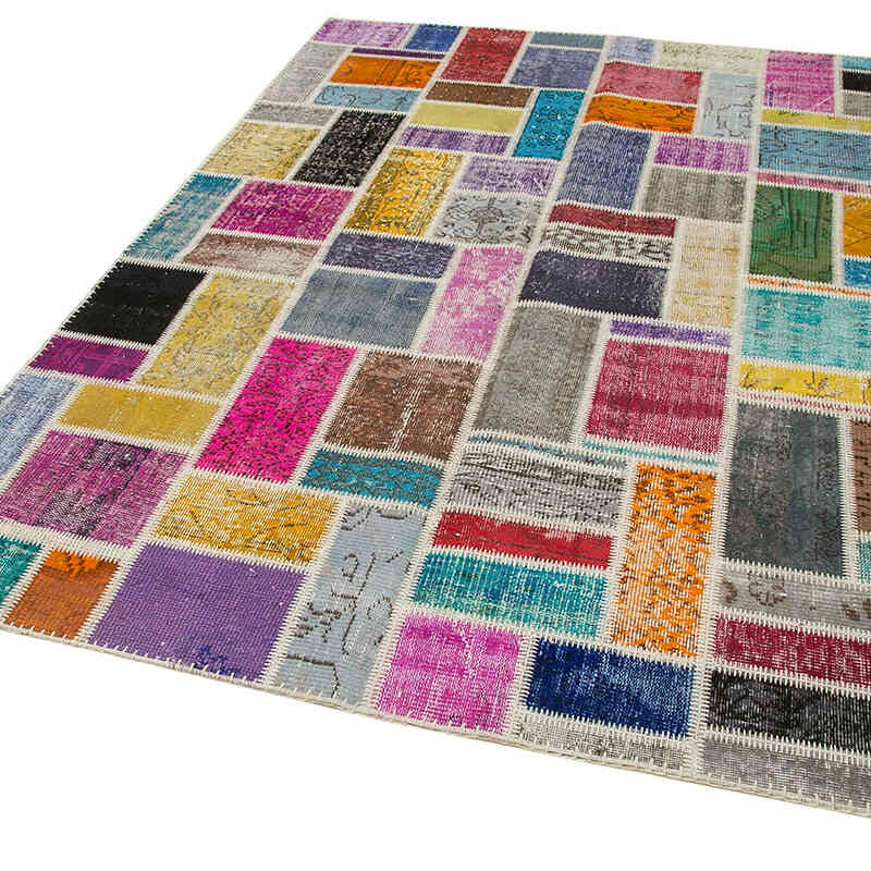 Multicolor Patchwork Hand-Knotted Turkish Rug - 5' 9" x 7' 9" (69" x 93") - K0051044