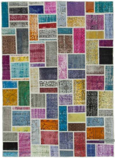 Multicolor Patchwork Hand-Knotted Turkish Rug - 5' 9" x 7' 9" (69 in. x 93 in.)